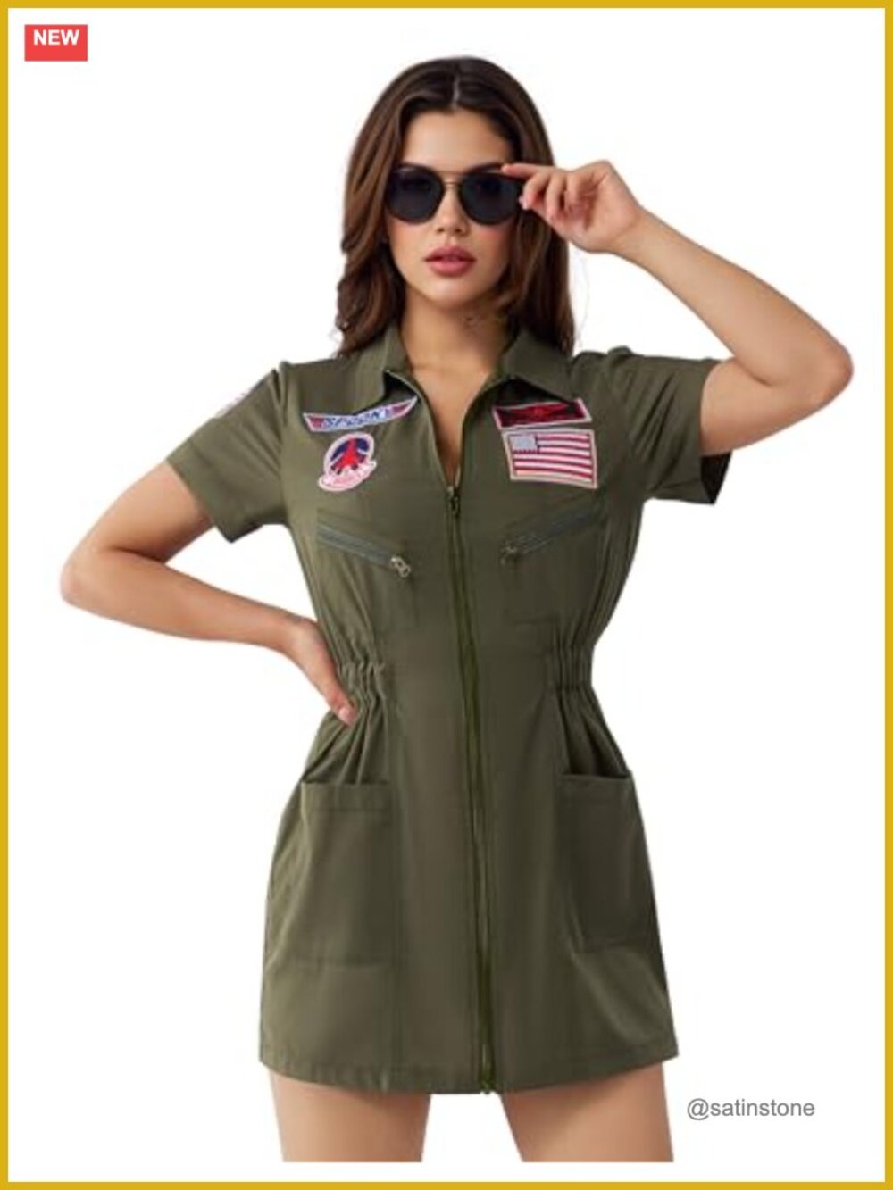 Fighter Pilot Costume Dress Cosplay Halloween Zip Utility